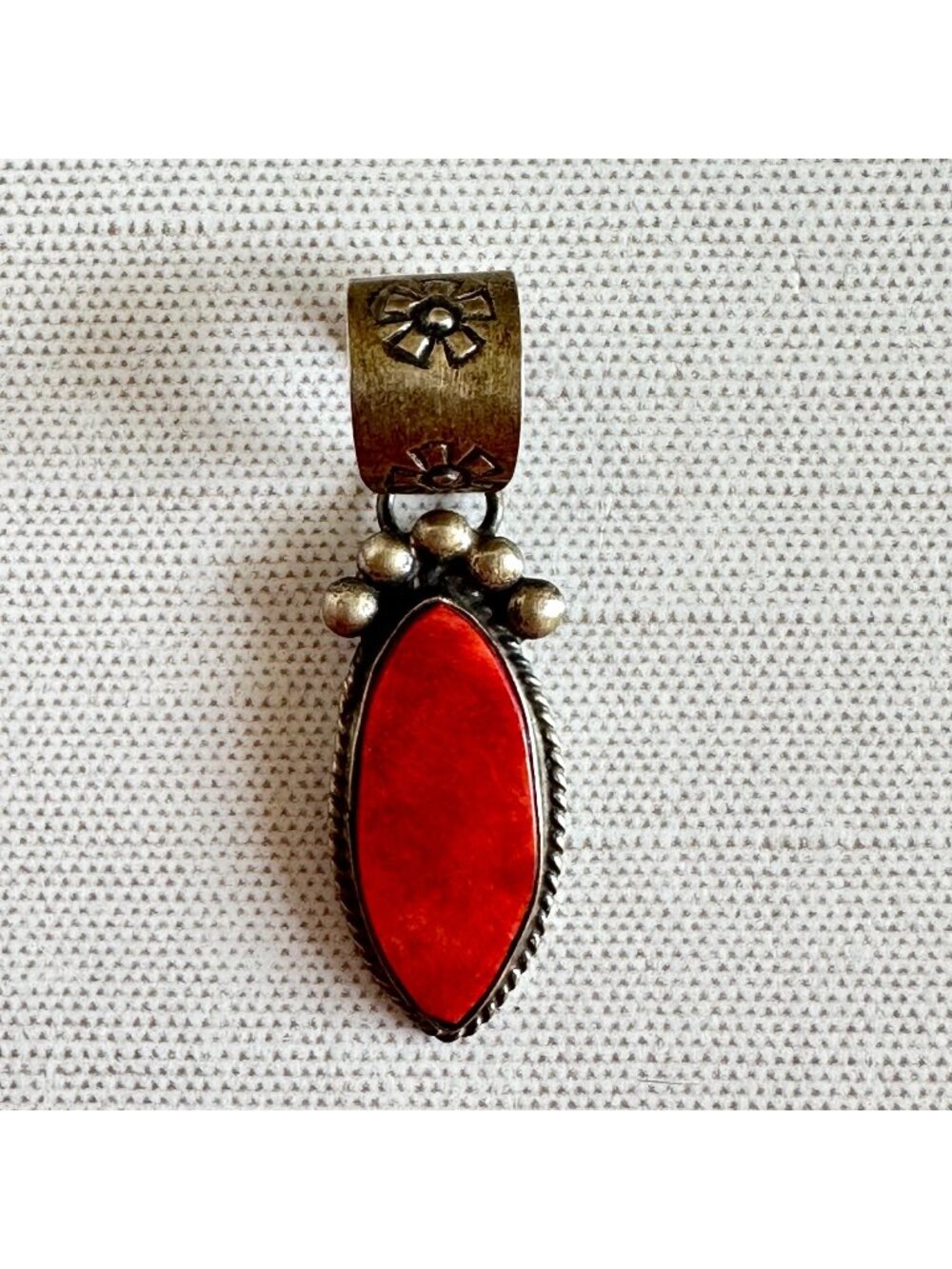 Selena Warner Navajo Sterling Silver Red Coral Pendant Signed SW